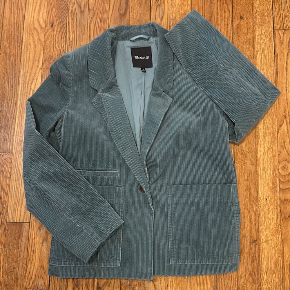 Madewell Women's Corduroy Crop Dorset One Button Blazer green spring jade M